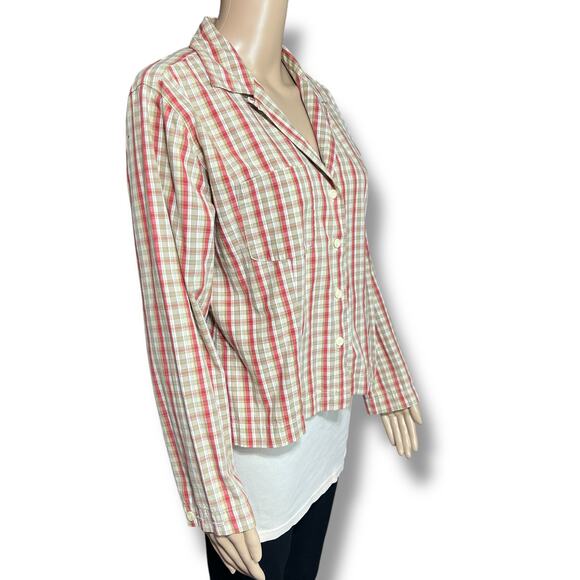 Vintage Dockers Womens Plaid Button Down Blouse Shirt Top Red Brown Medium - Picture 2 of 14